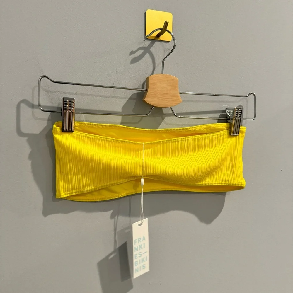 NWT Frankies Bikinis Jean Bandeau Plisse Top in Pina Colada, Size M
